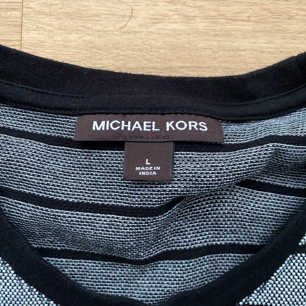 Michael Kors Men's Long Sleeve Shirt – Heather Gray and Black Stripes - Picture 5 of 5